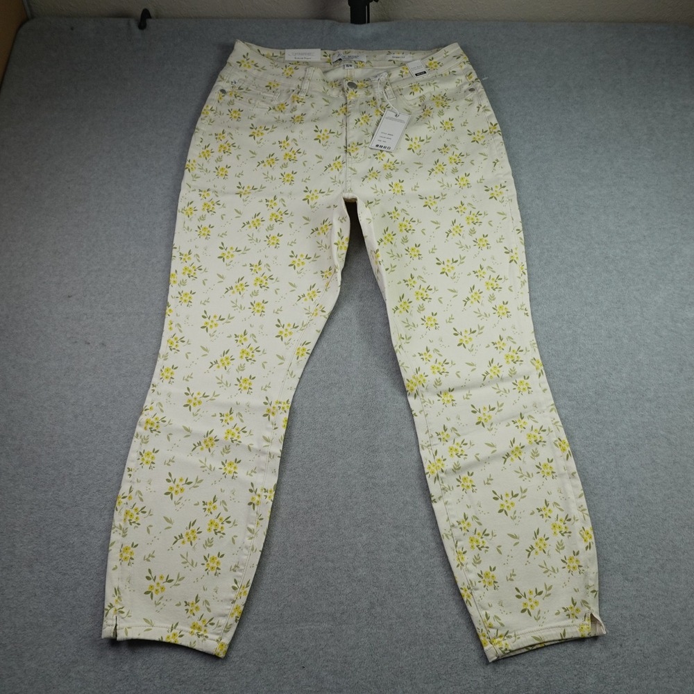 Judy Blue Jeans Womens 16W White‎ Cream Yellow Floral Skinny Mid Rise